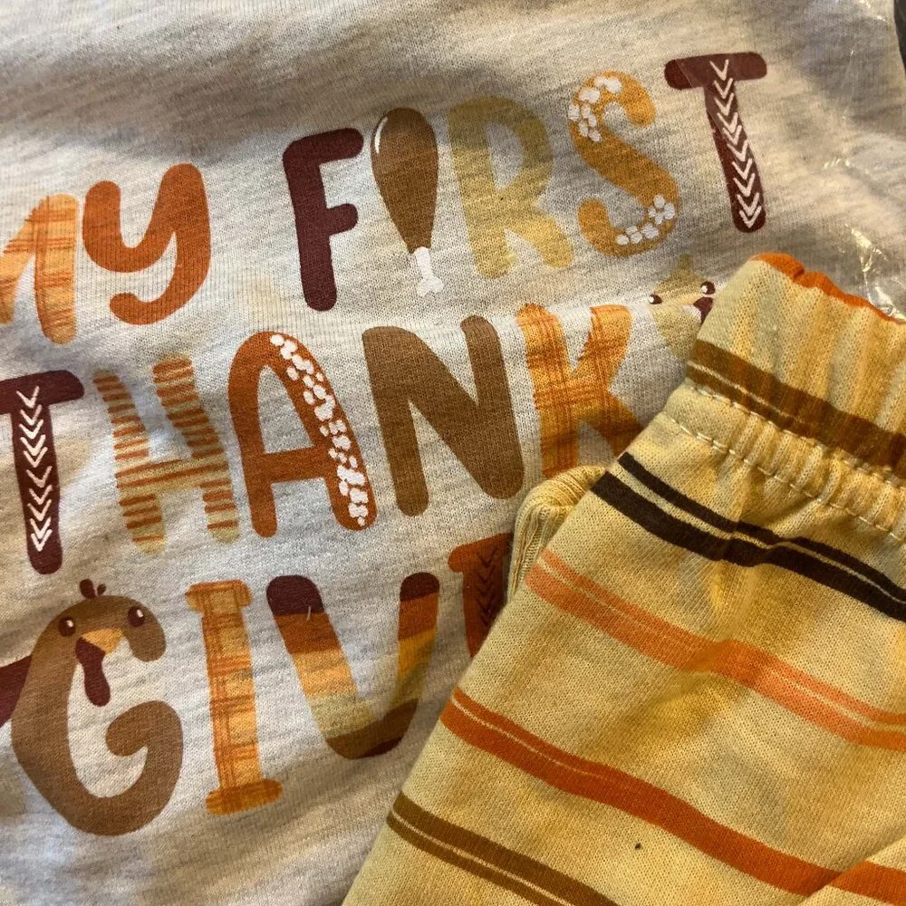 NWT CHICK PEA Infant Girl 2pc Thanksgiving French Terry Set Size 3-6 months